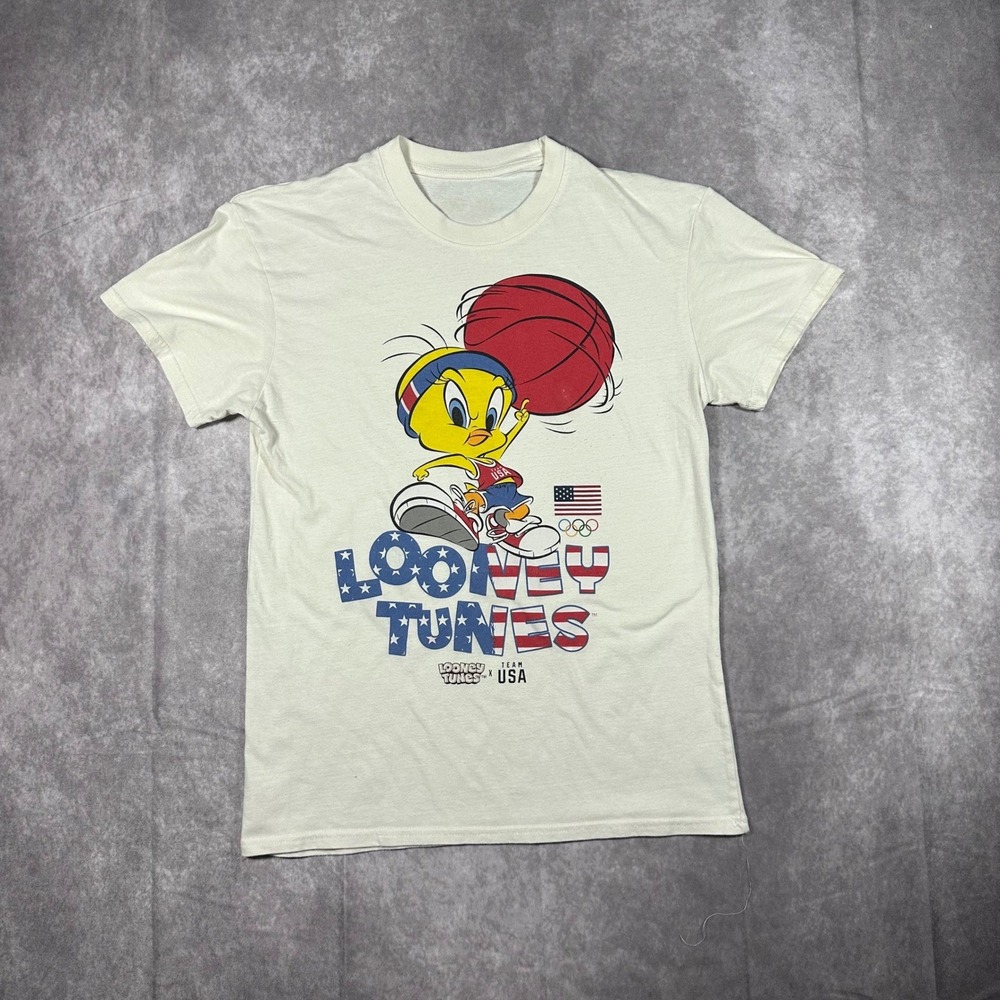 Looney Tunes Team USA Tweety Bird Graphic T-Shirt Womens Small S‎ Cream Tee